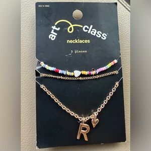 Art Class Colorful Bead and Gold Charm Necklace Set-R initial